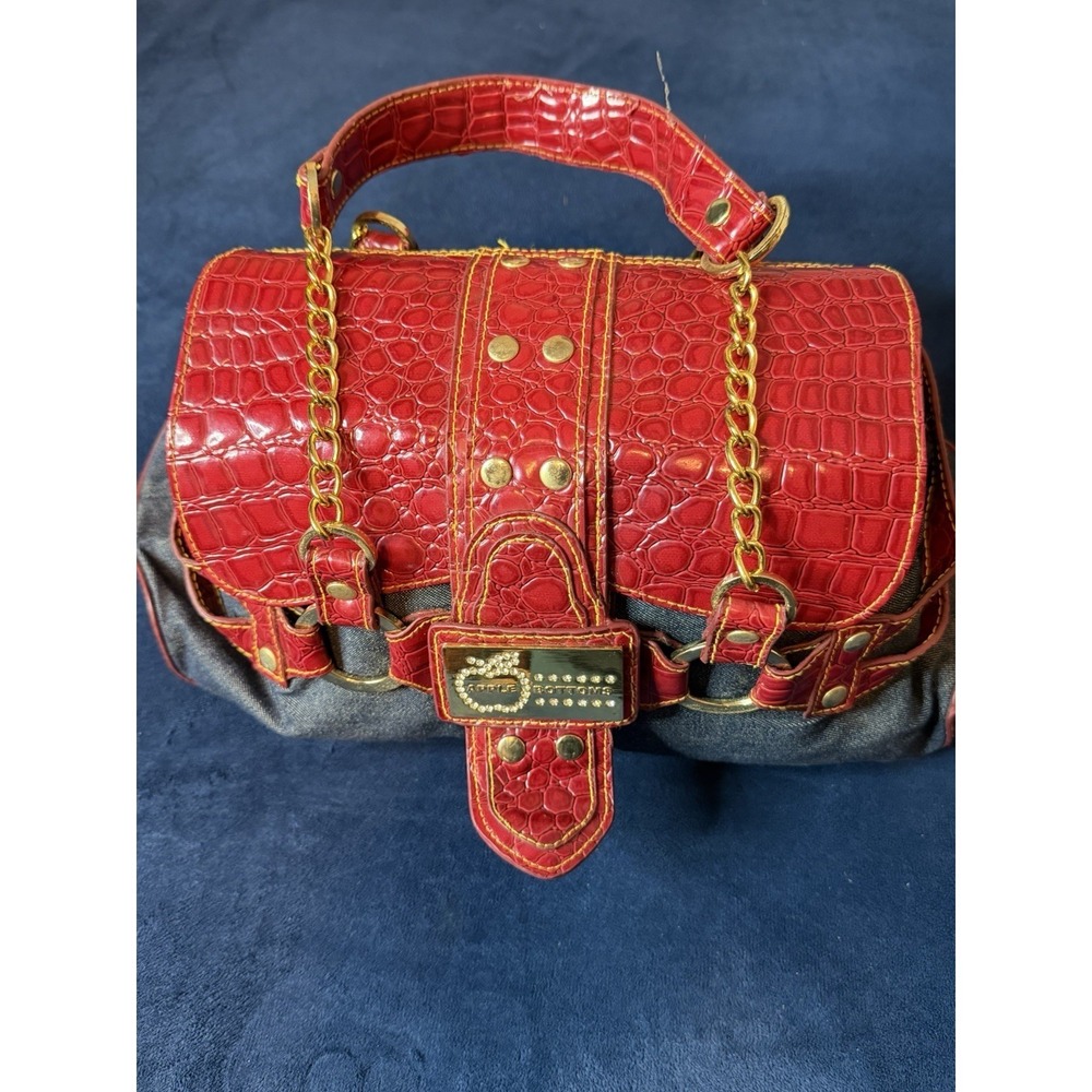 Apple Bottoms Y2K Red Faux Croc Denim Shoulder Bag Gold Hardware Bratz Rare